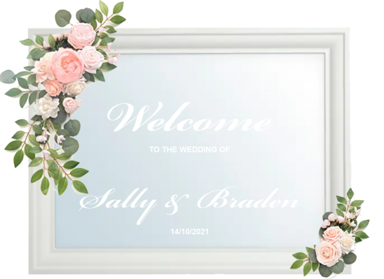 wedding mirror Bickham script white